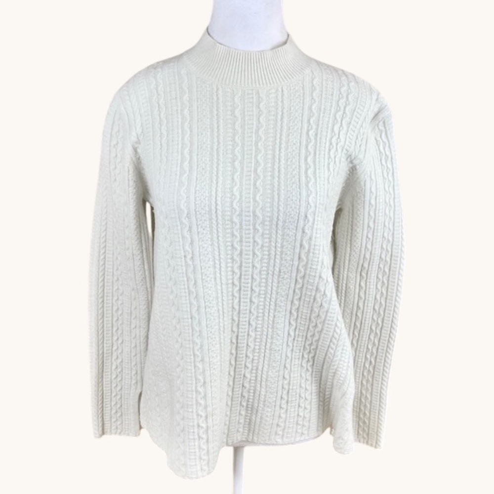 Theory Sweater Cable Knit Wool Blend Ivory (M)